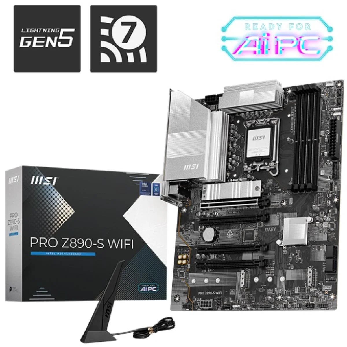 لوحة أم MSI PRO Z890-S WIFI بحجم ATX، LGA 1851، DDR5، Wi-Fi 7، PCIe 5.0