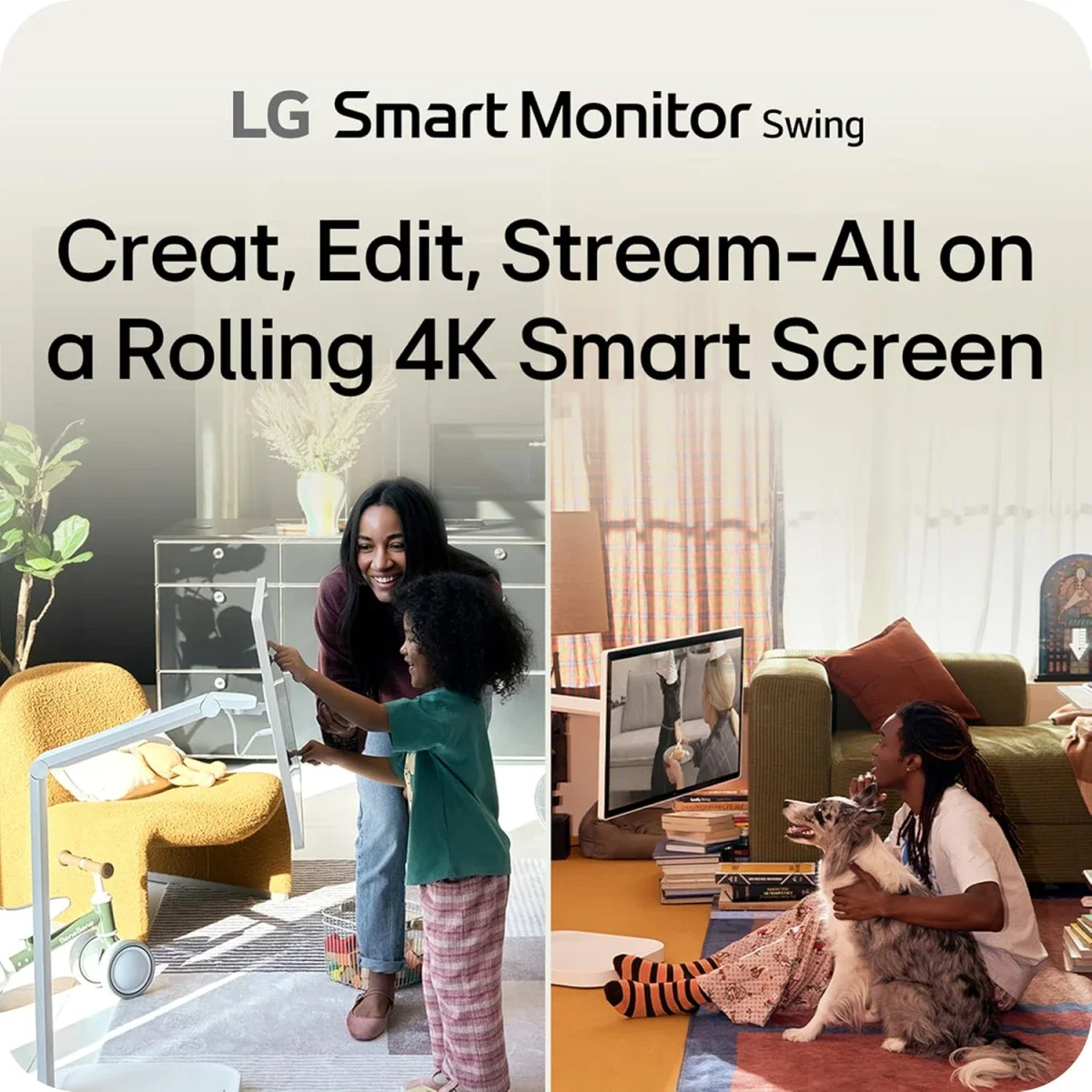 LG 32U889SA 32-Inch Smart Monitor Swing 4K UHD IPS Touchscreen with Wheeled Stand - Thumbnail 3