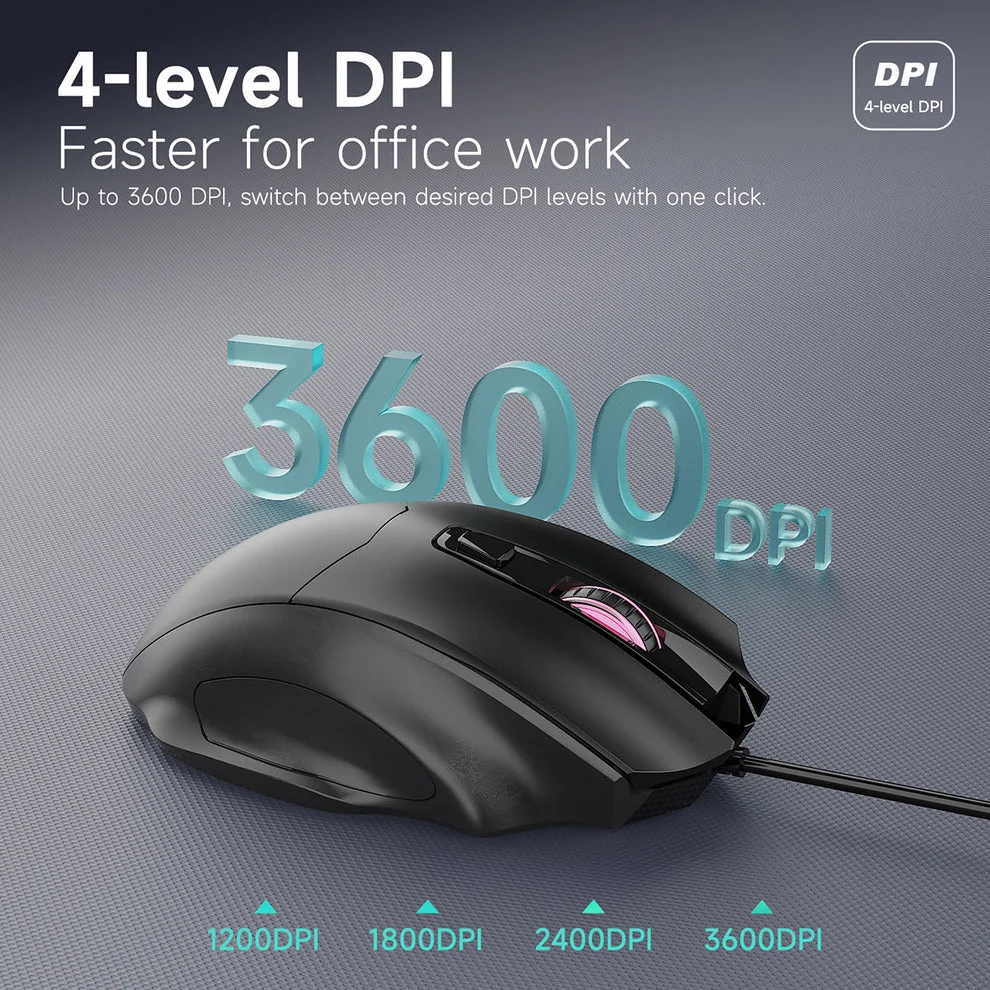 ماوس AJAZZ NJ05 بصري سلكي للمكتب، 3600 DPI، تشغيل مباشر وعجلة تمرير 3D - Image 10