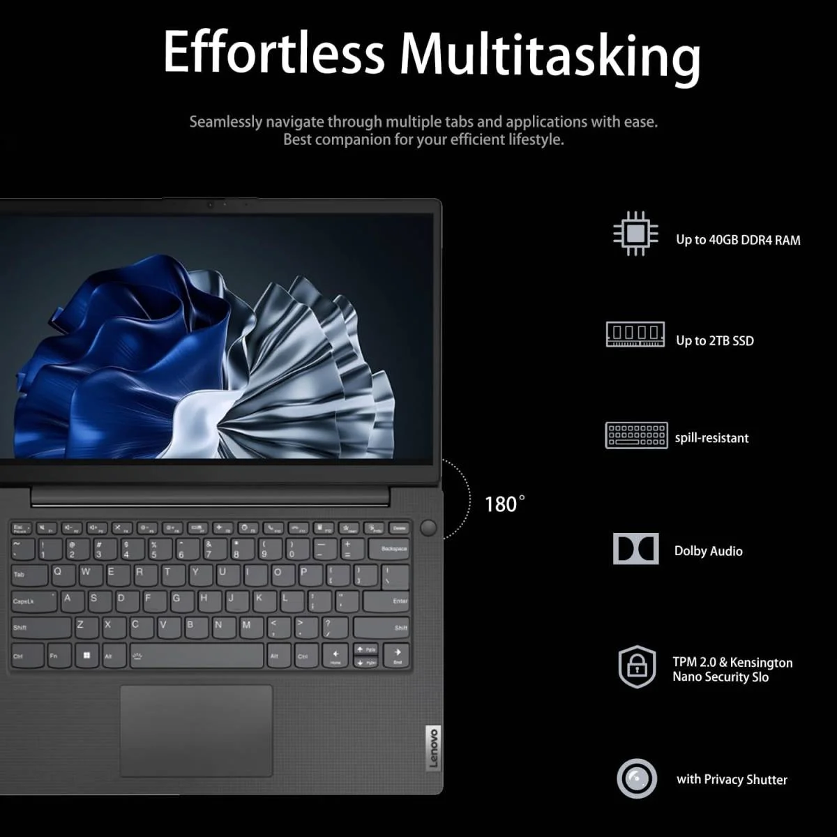 Lenovo V14 Gen 4 Laptop, Intel Core i7-13620H, 16GB DDR4, 512GB SSD, 14-inch FHD, Windows 11 Home - Thumbnail 2