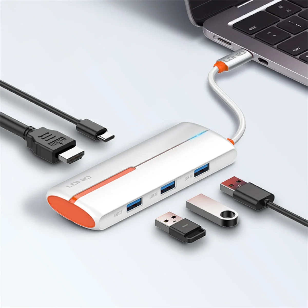 LDNIO DS-25H 5-in-1 USB-C Multiport Hub with 4K HDMI, USB 3.0 and 100W PD - Black - Image 5