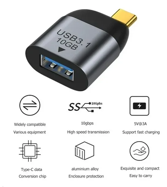 محول HAING HI-C300-TPU من USB-C 3.1 ذكر إلى USB-A أنثى OTG بسرعة USB 3.1 Gen 2 10Gbps - Image 3