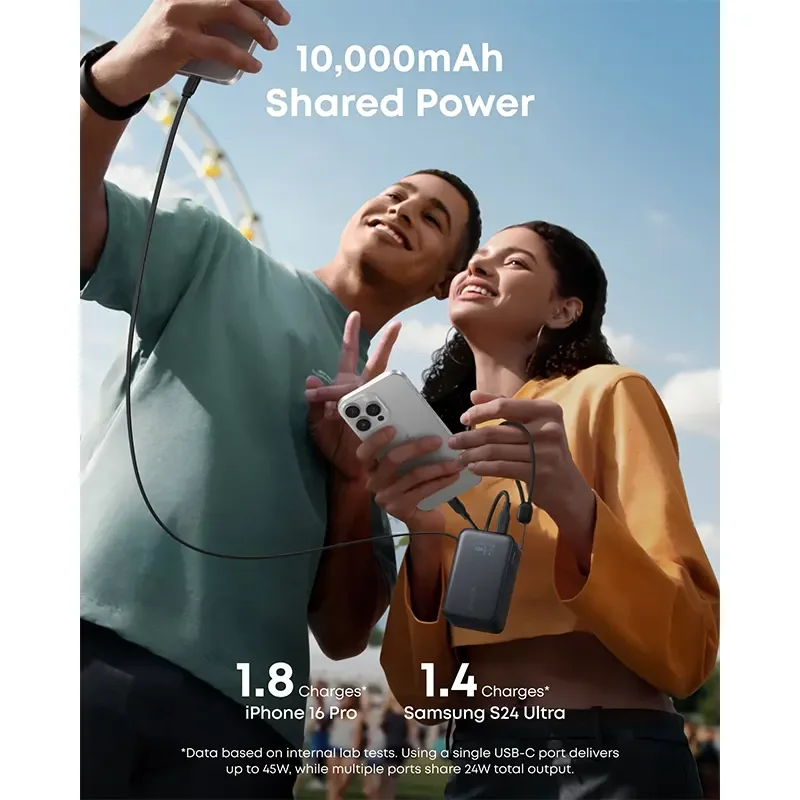 باور بانك Anker Nano A1638H11 سعة 10K بقدرة 45 واط وكابل USB-C مدمج قابل للسحب – أسود - Thumbnail 2