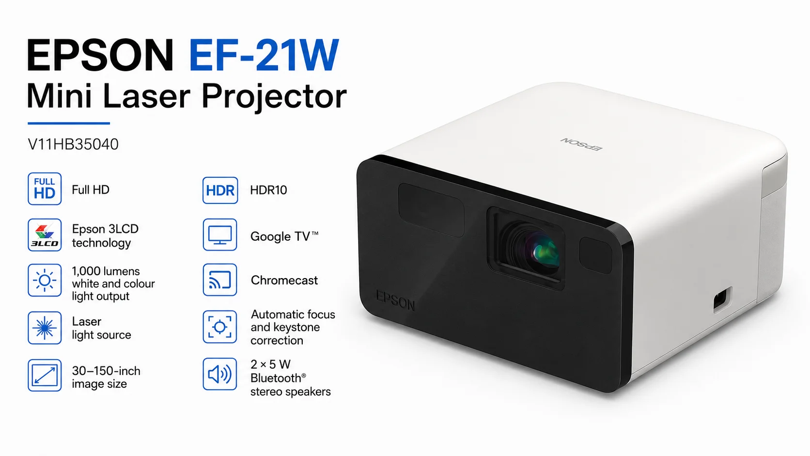 EPSON EF-21W Mini Full HD Laser Projector with Google TV, 1,000 Lumens, Warm White - Thumbnail 10