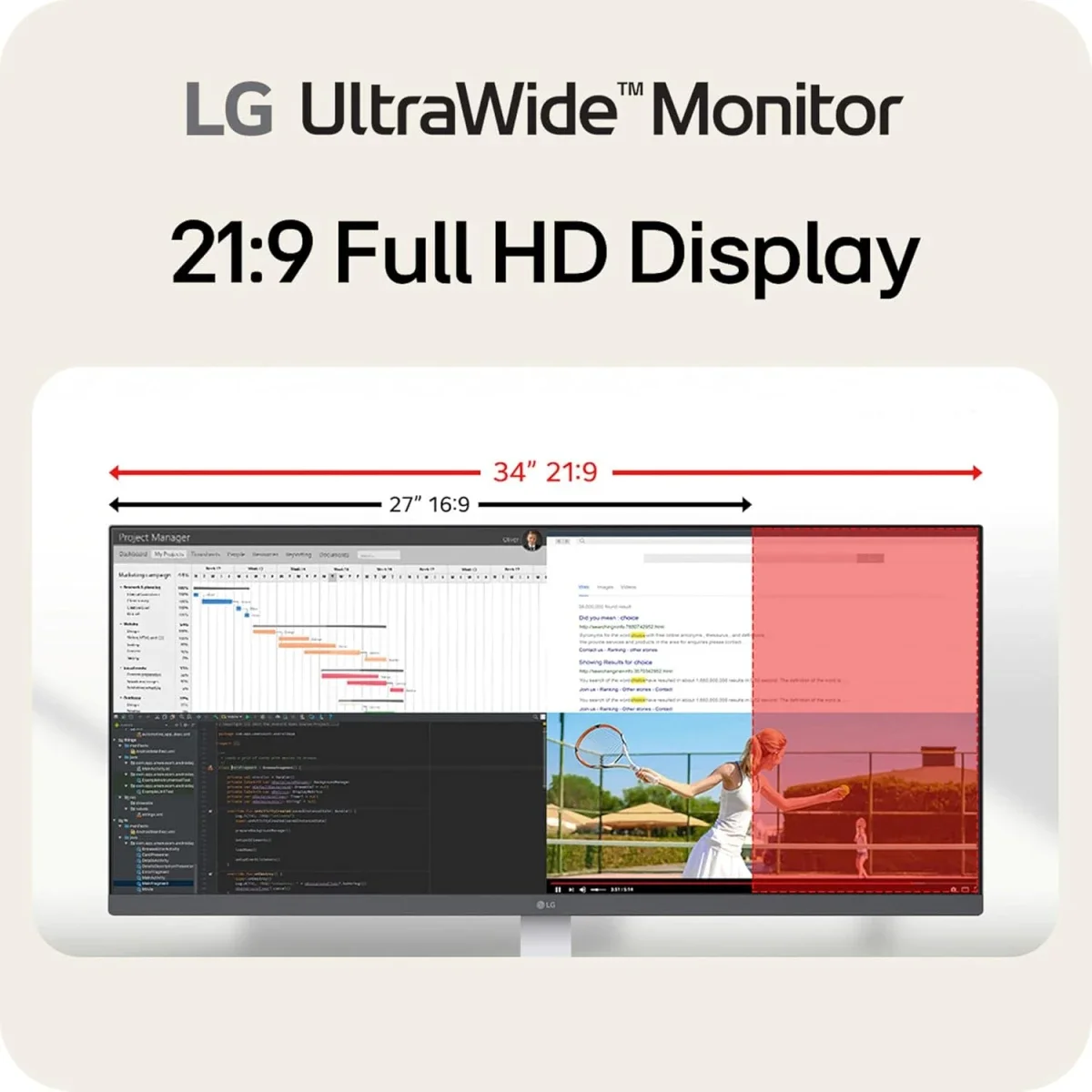 شاشة LG 34U530A-W ألترا وايد 34 إنش Full HD IPS، 100 هرتز، HDR 400، USB-C، أبيض - Thumbnail 2