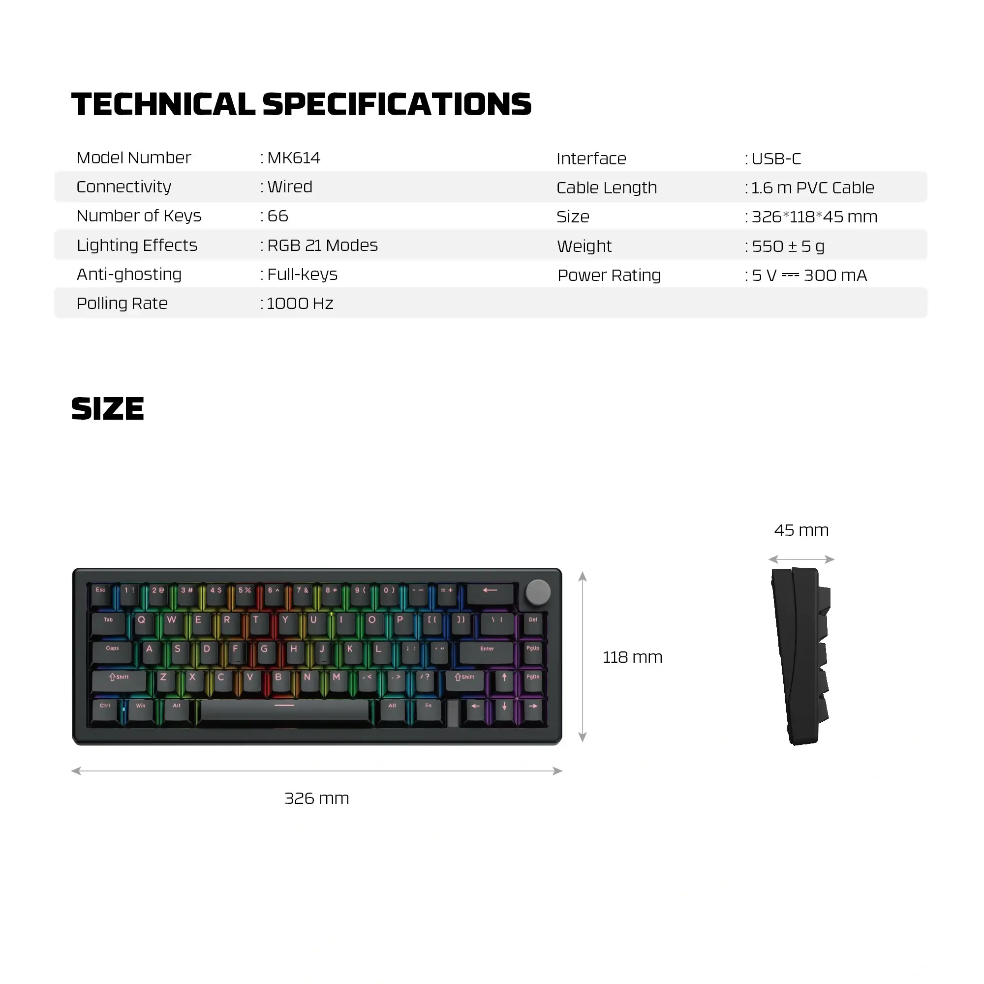 كيبورد ألعاب ميكانيكي Fantech MK614 ATOM X66 باللون الرمادي - Thumbnail 7