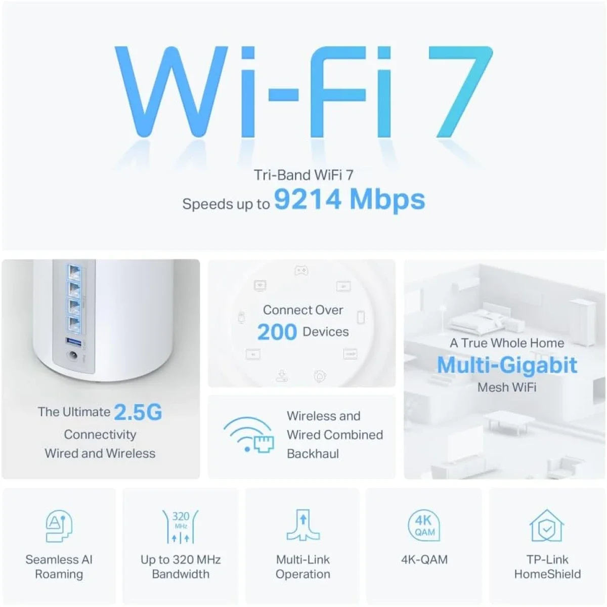 TP-LINK Deco BE65 BE9300 Whole Home Tri-Band Wi‑Fi 7 Mesh System 2.5G 3-Pack - Image 4