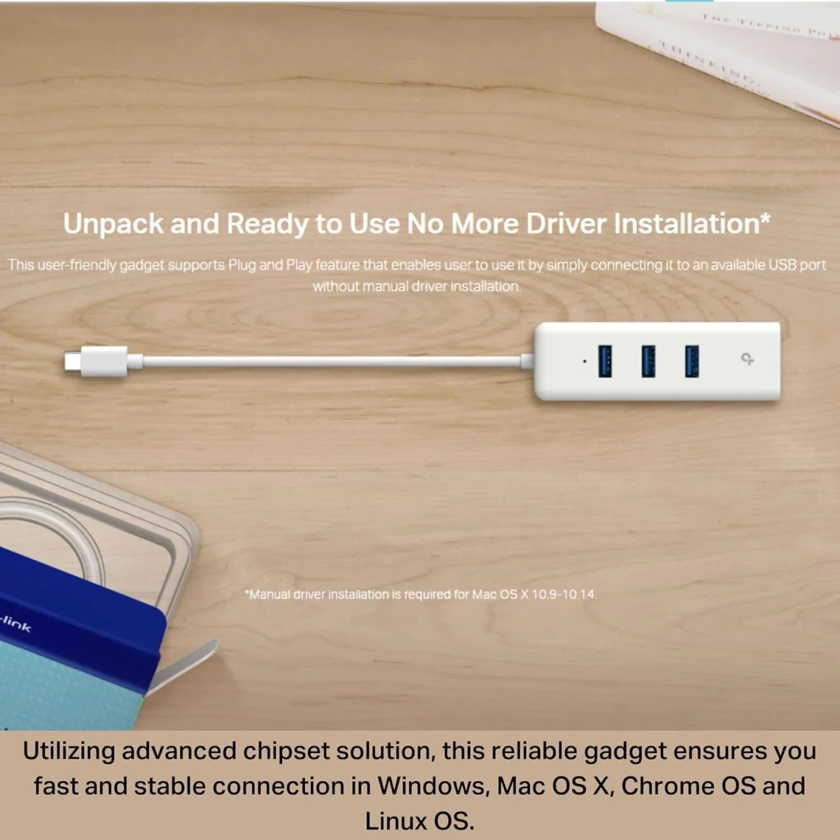 TP-LINK UE330C USB Type-C 3-Port Hub with Gigabit Ethernet Adapter White - Thumbnail 4