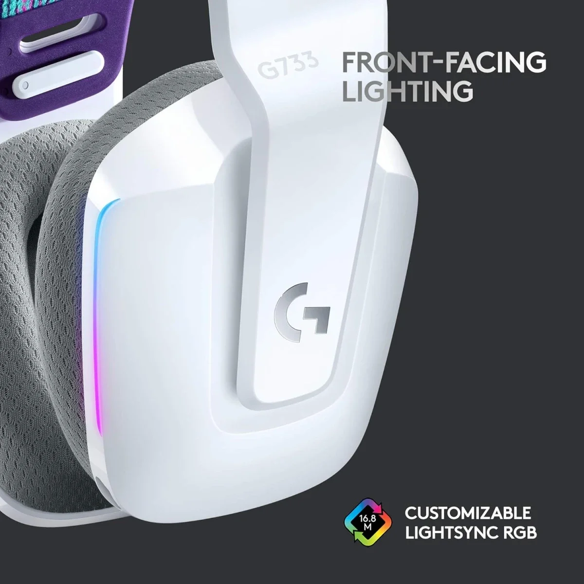سماعة ألعاب Logitech G733 LIGHTSPEED لاسلكية مع إضاءة LIGHTSYNC RGB، أبيض - Thumbnail 4
