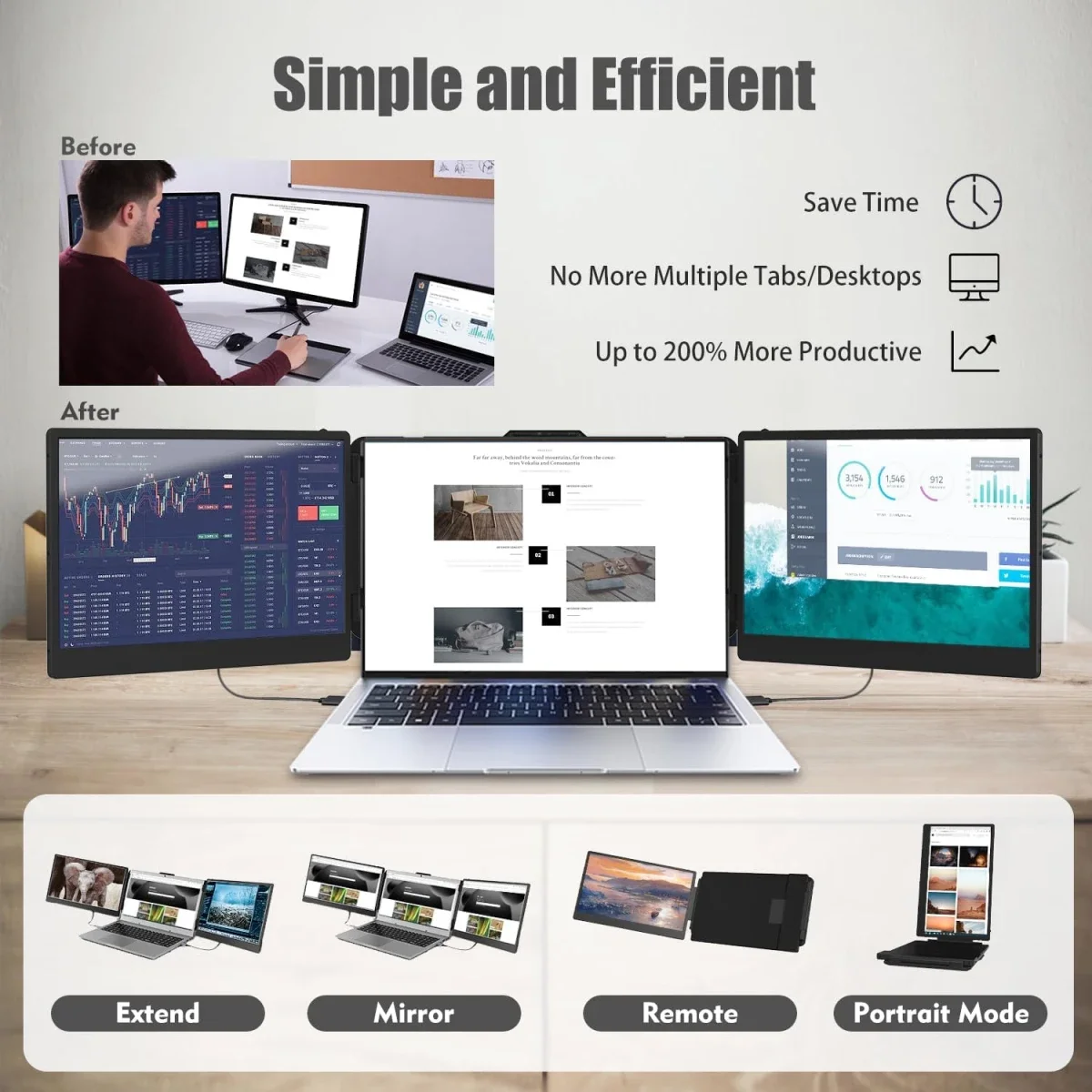 موسع شاشة ثلاثية V2COM S2 مقاس 14 إنش IPS بدقة Full HD للابتوبات - Thumbnail 11