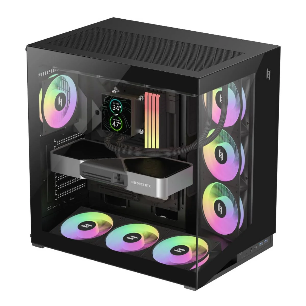 GameMax NEX C56 Black Panoramic ARGB Gaming Case with 7 ARGB Fans