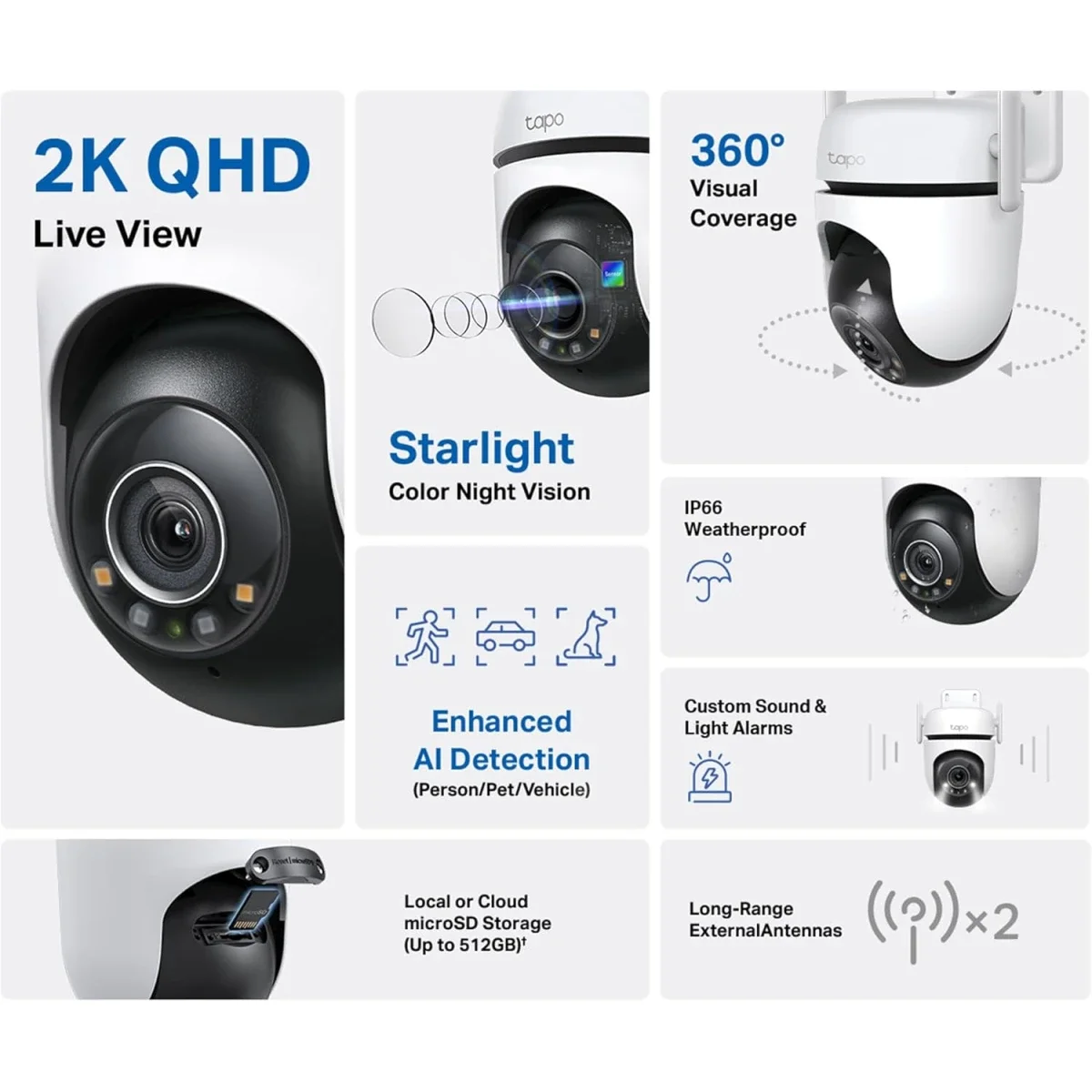 كاميرا مراقبة خارجية متحركة Wi‑Fi TP-LINK Tapo C520WS بدقة 2K+ لون أبيض - Image 2