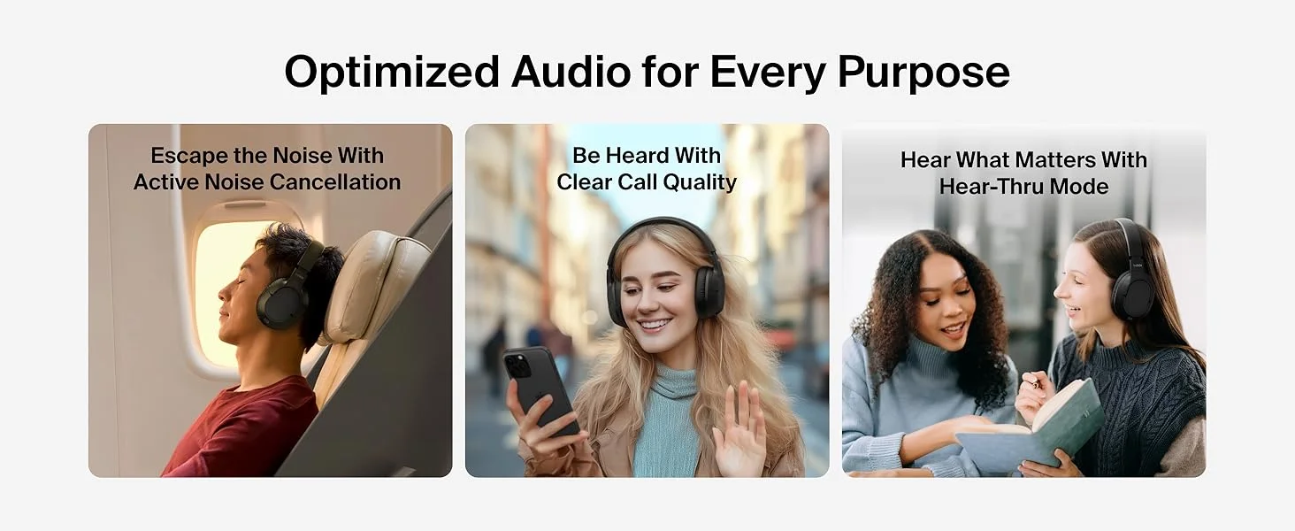Belkin SoundForm Isolate Wireless Over-Ear ANC Headphones with Mic, Bluetooth 5.4, 60H Playtime, Black - Thumbnail 15