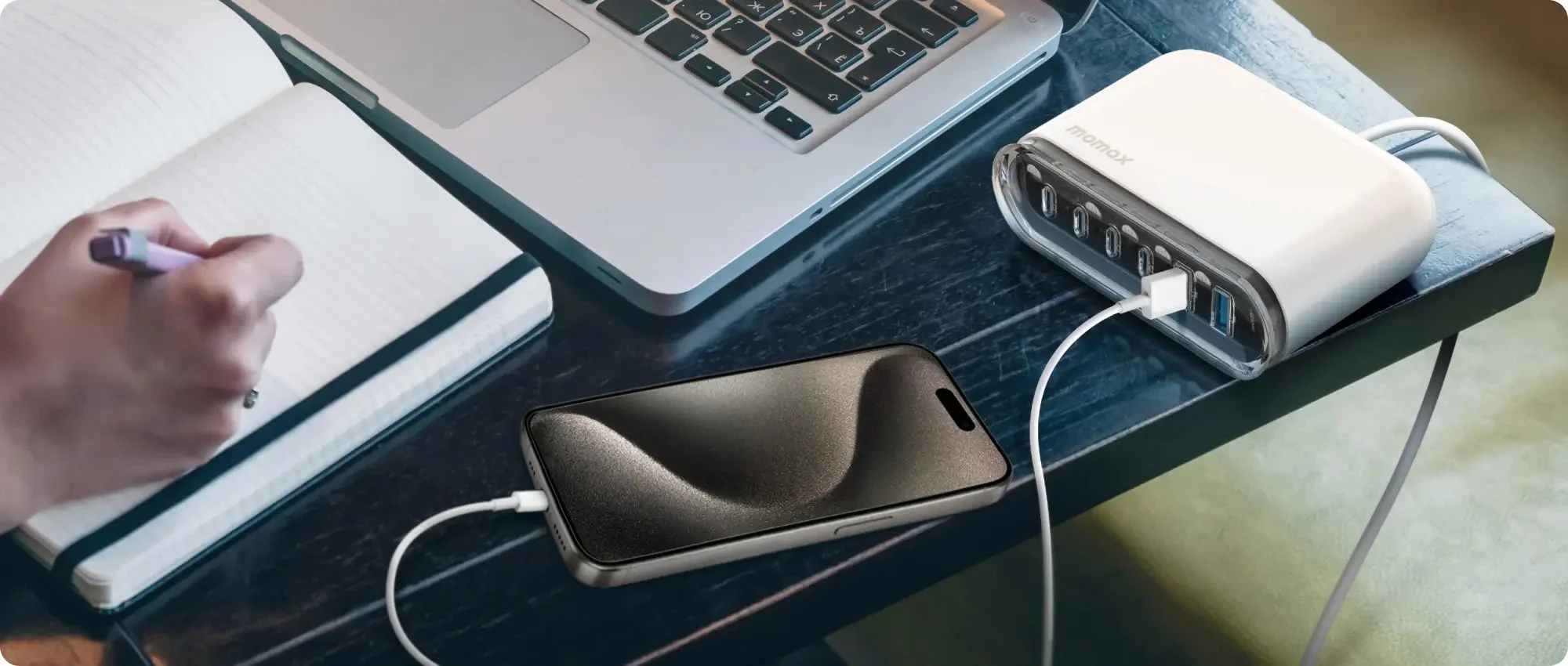 محطة شحن MOMAX UM55 1-Charge Flow بقدرة 120 واط وتقنية GaN و6 منافذ - أبيض - Thumbnail 6