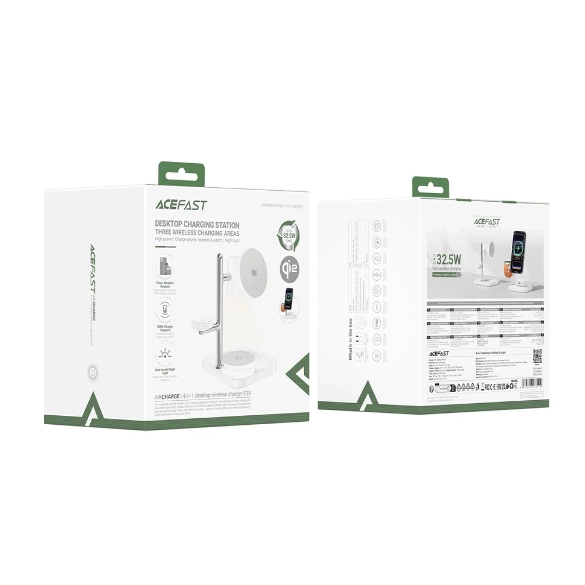 ACEFAST E39 4-in-1 Qi2 Desktop Wireless Charger with Night Light, White - Image 6