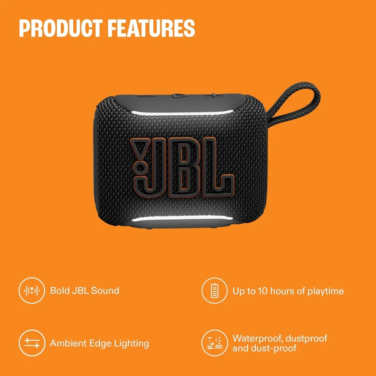 سماعة JBL Go 5 فائقة الحمل ومقاومة للماء والسقوط مع إضاءة محيطية جانبية - أحمر - Image 2