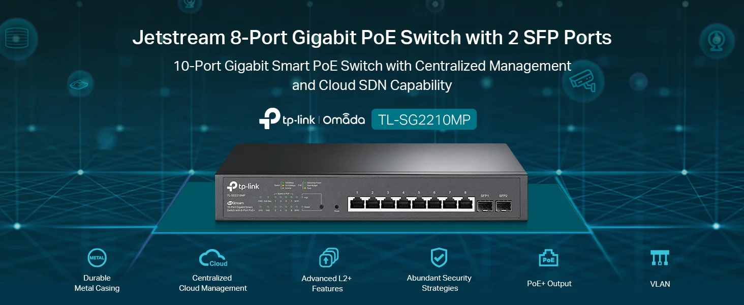 TP-LINK TL-SG2210MP JetStream 10-Port Gigabit Smart Managed Switch with 8 PoE+ Ports, 150W, 2 SFP Slots - Image 4