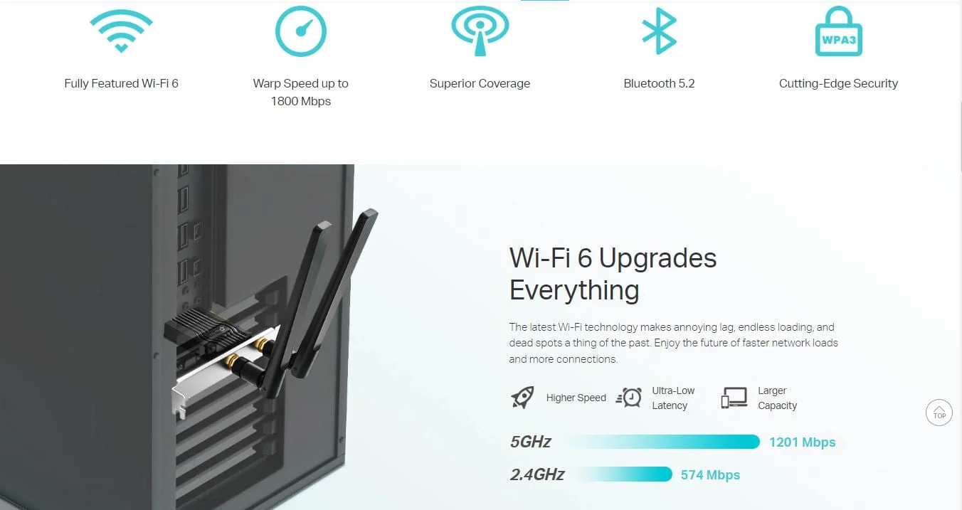 كرت شبكة TP-LINK Archer TX20E AX1800 للكمبيوتر Wi-Fi 6 وبلوتوث 5.2 PCIe بسرعة حتى 1201 Mbps على 5 GHz - Thumbnail 7