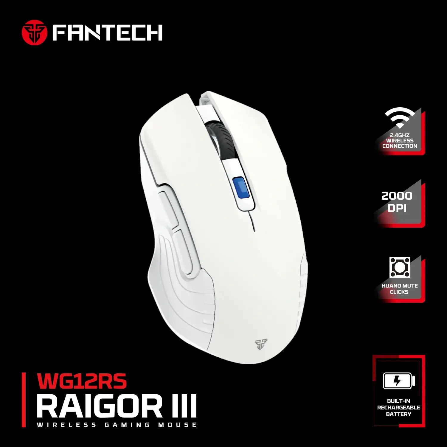 ماوس ألعاب Fantech WG12RS Raigor III لاسلكي أبيض - Thumbnail 3