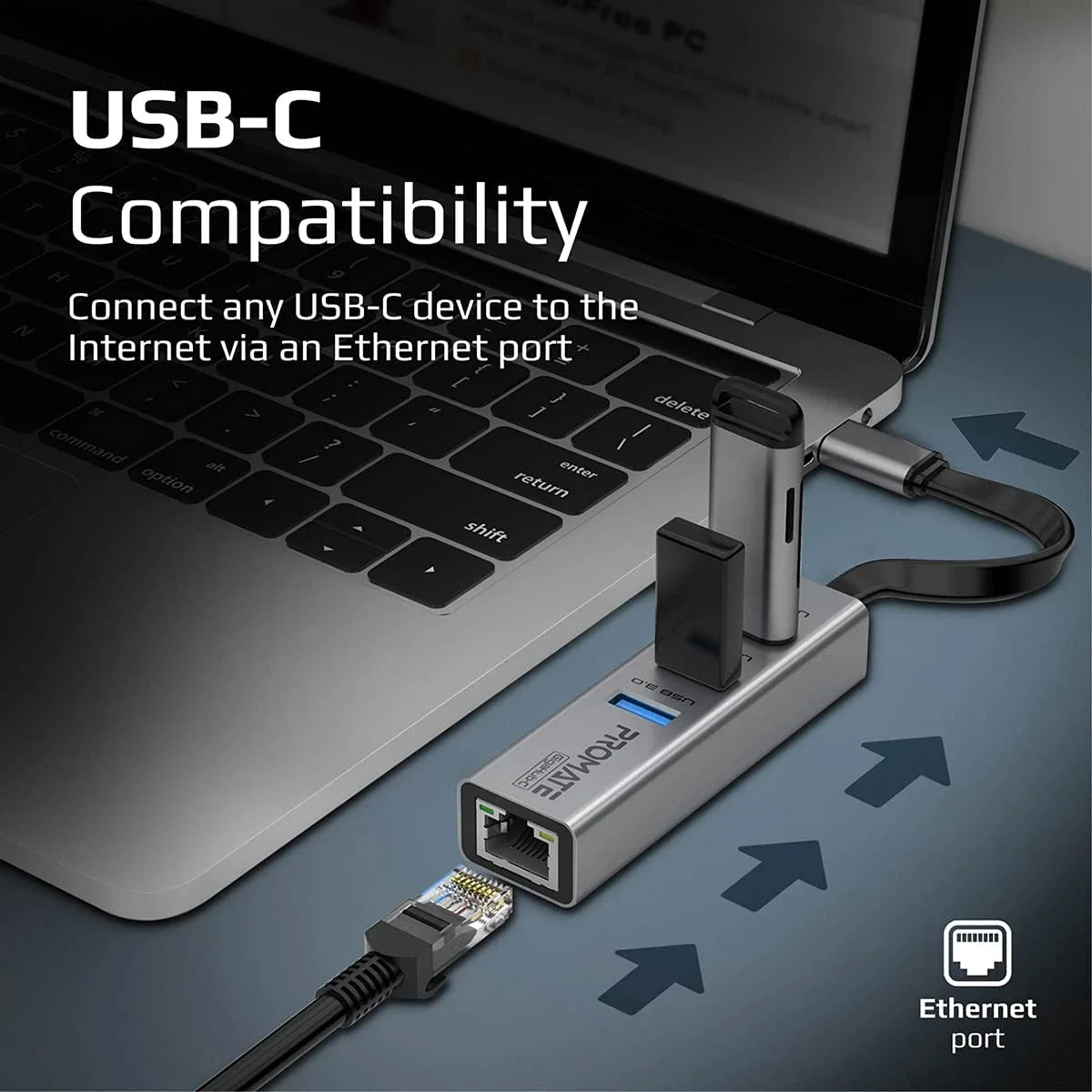 موزع USB-C إلى إيثرنت جيجابت مع 3 منافذ USB 3.0 من Promate GigaHub-C - Image 2