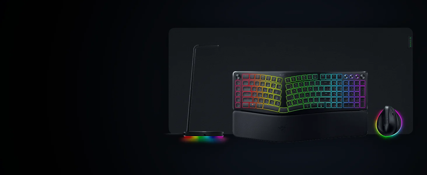 كيبورد Razer Pro Type Ergo لاسلكي مريح بتصميم منفصل وإضاءة RGB - أسود - Thumbnail 20