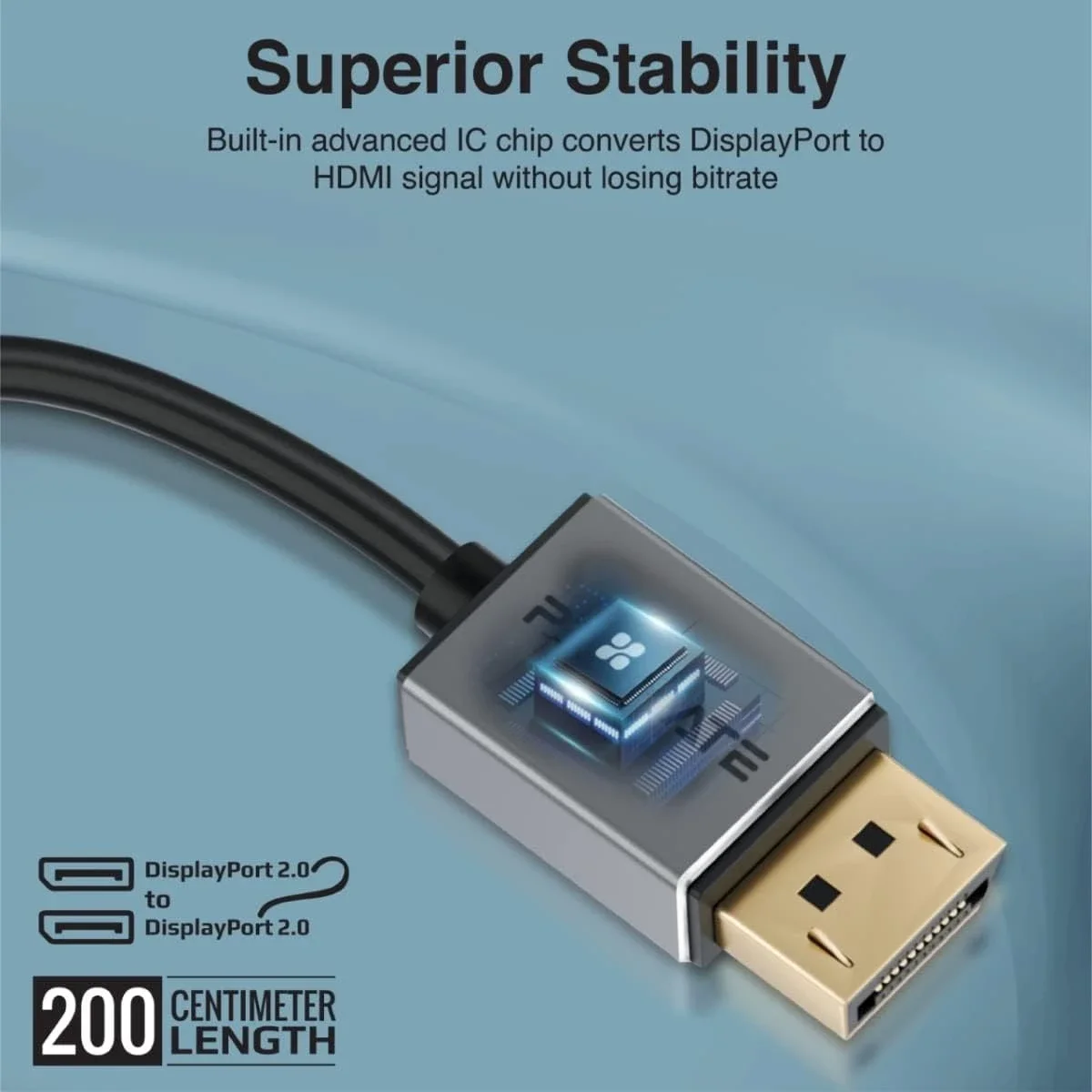 سلك DisplayPort 2.0 من Promate بدقة 16K@60Hz وسرعة 80Gbps بطول 2م أسود - Image 5