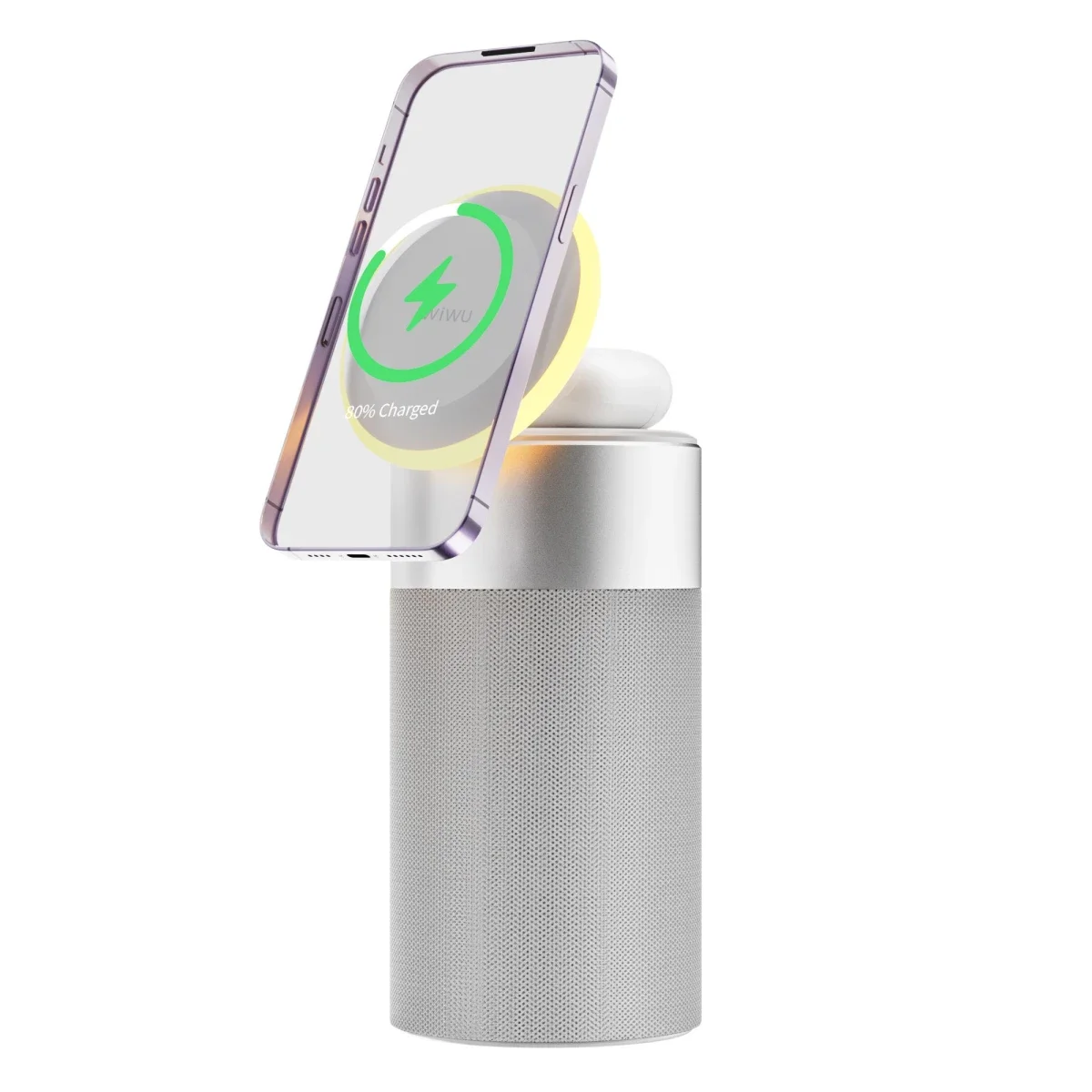 WIWU WI-W022 3-in-1 Wireless Charger with Bluetooth Speaker, Ambient Light, 15W - White - Image 2