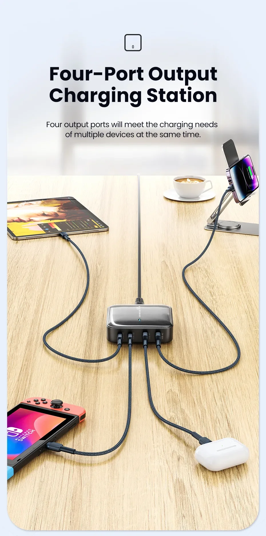 محطة شحن مكتبية TOOCKI بقدرة 67 واط و4 منافذ USB، قابس أوروبي، أسود - Thumbnail 13