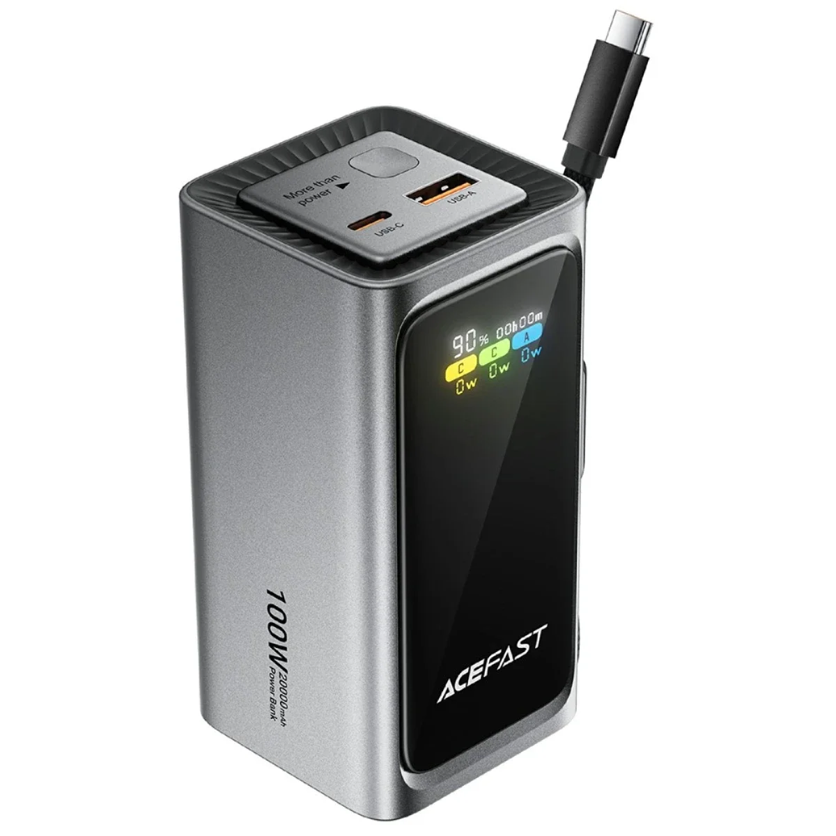 باور بانك ACEFAST M33 بسعة 20000mAh وقدرة 100W مع شاشة TFT 1.96 إنش وكابل USB-C مدمج - Image 2