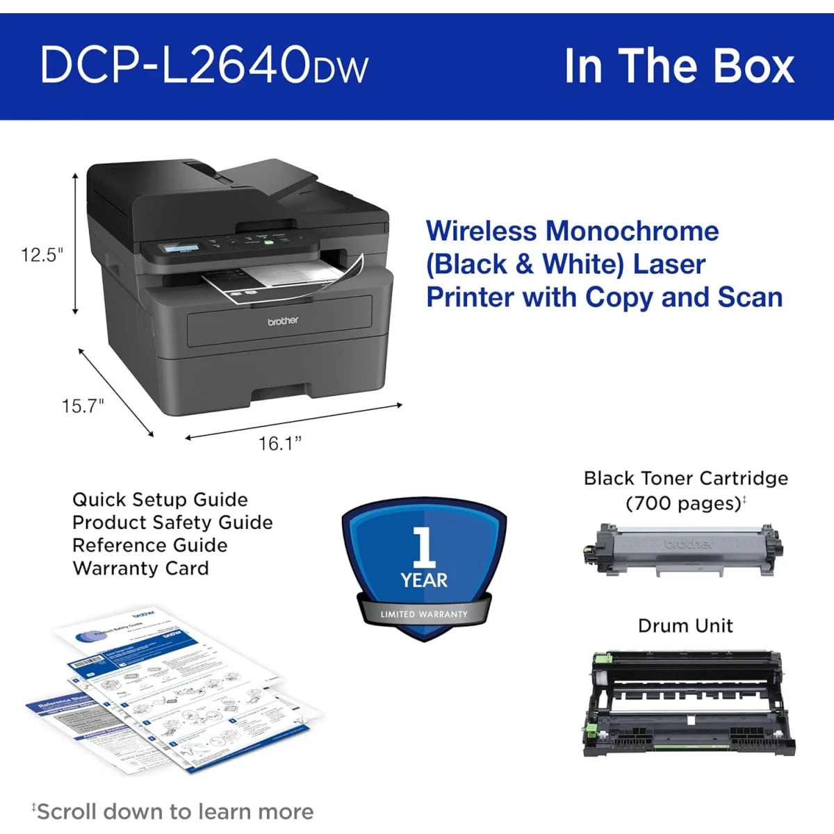 BROTHER DCP-L2640DW Wireless Monochrome Laser 3-in-1 Printer with 50-Page ADF - Thumbnail 6