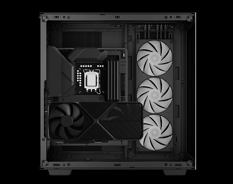 هيكل كمبيوتر DeepCool CH780 ATX+ بانورامي مزدوج الحجرة Full Tower مع حامل رأسي وكابل Gen 4 Riser وزجاج مقوى و3×140mm مراوح ARGB - Black - Image 10