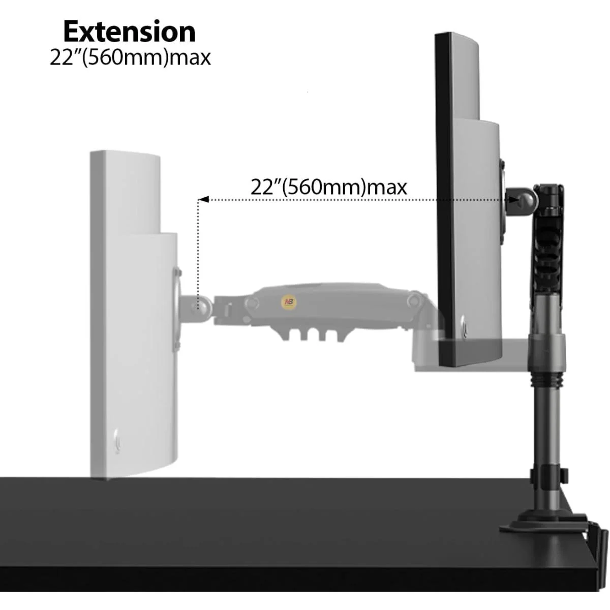 North Bayou H100 Ergonomic Single Monitor Desk Mount Arm, 17–30 Inch, 2–9 kg - Thumbnail 3