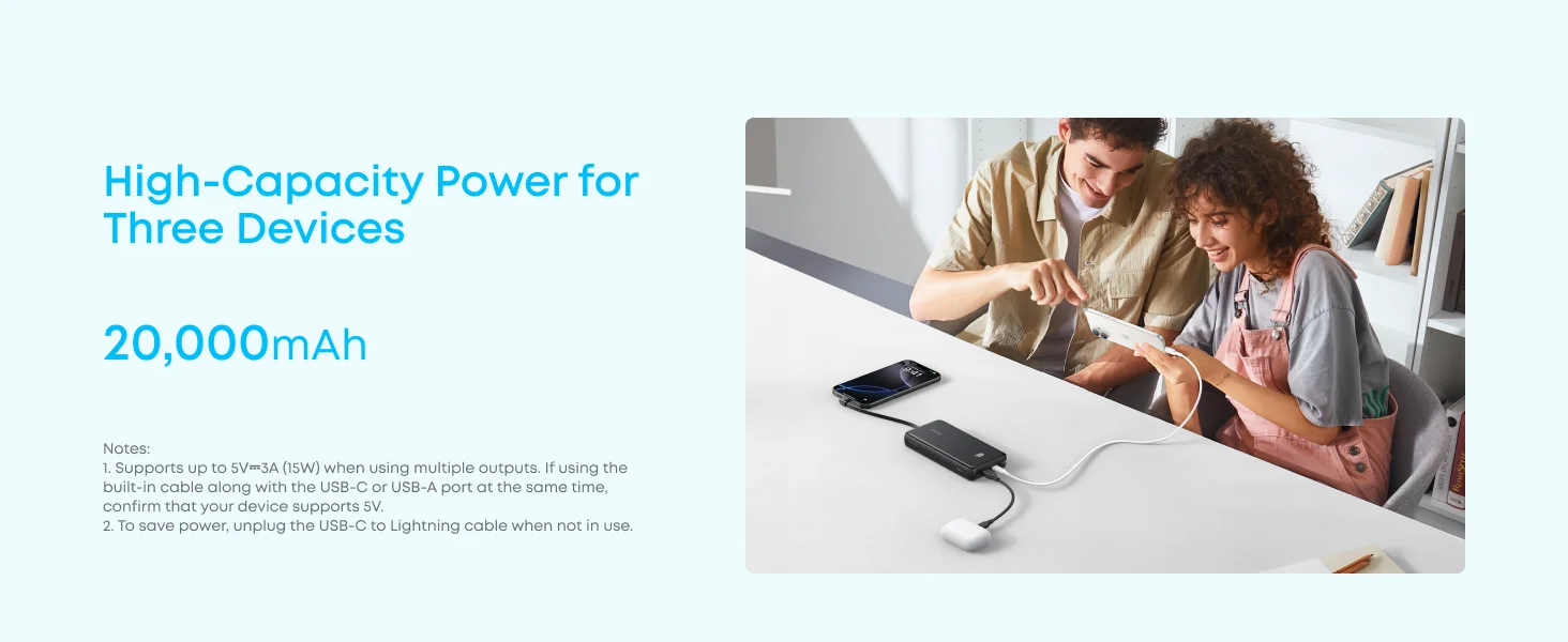 Anker Zolo Power Bank 20000mAh 22.5W USB-C Fast Charging Battery Pack White - Image 7