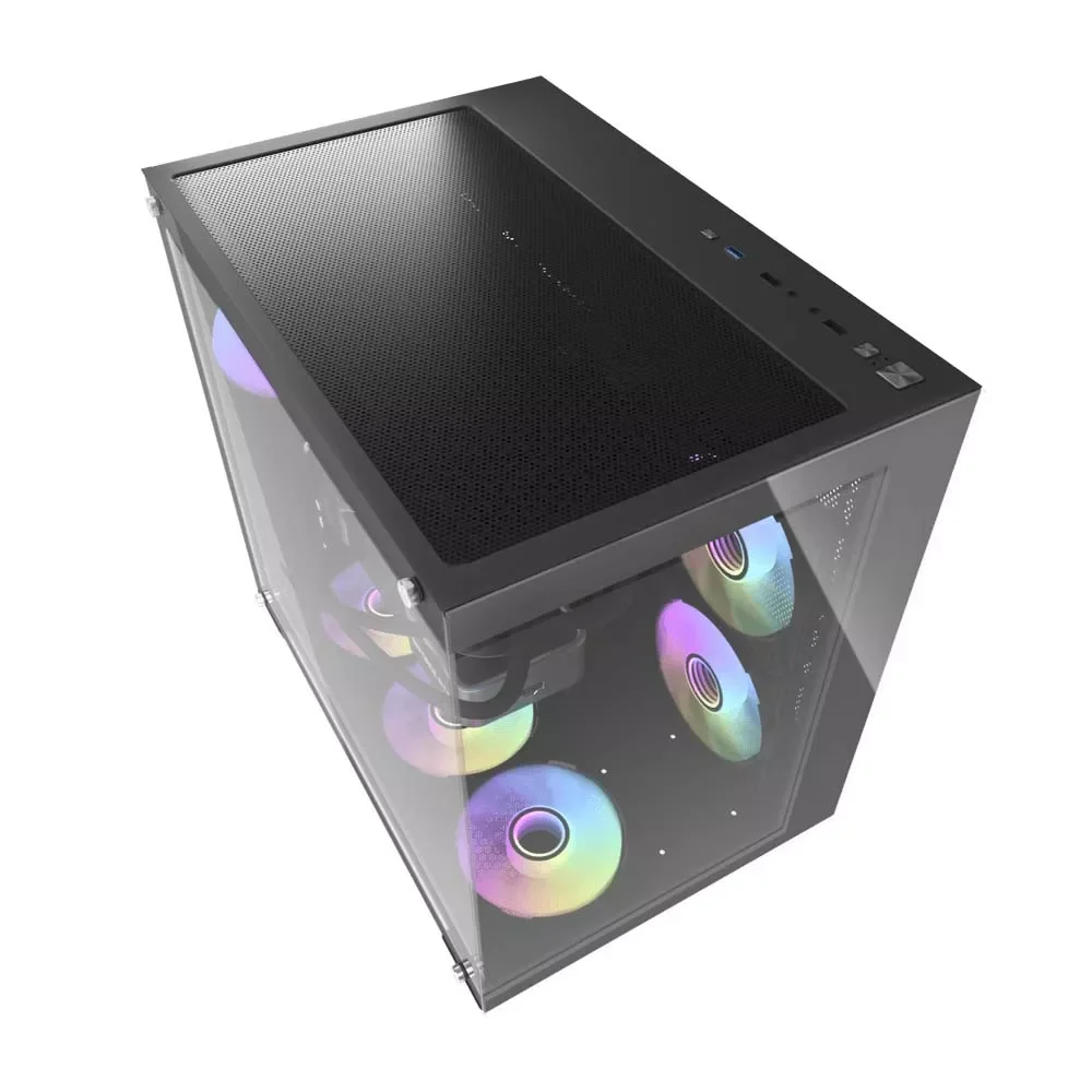 DarkFlash C285P V2 Luxury ATX Dual-Chamber PC Case with Dual Glass Panels - Black - Thumbnail 6