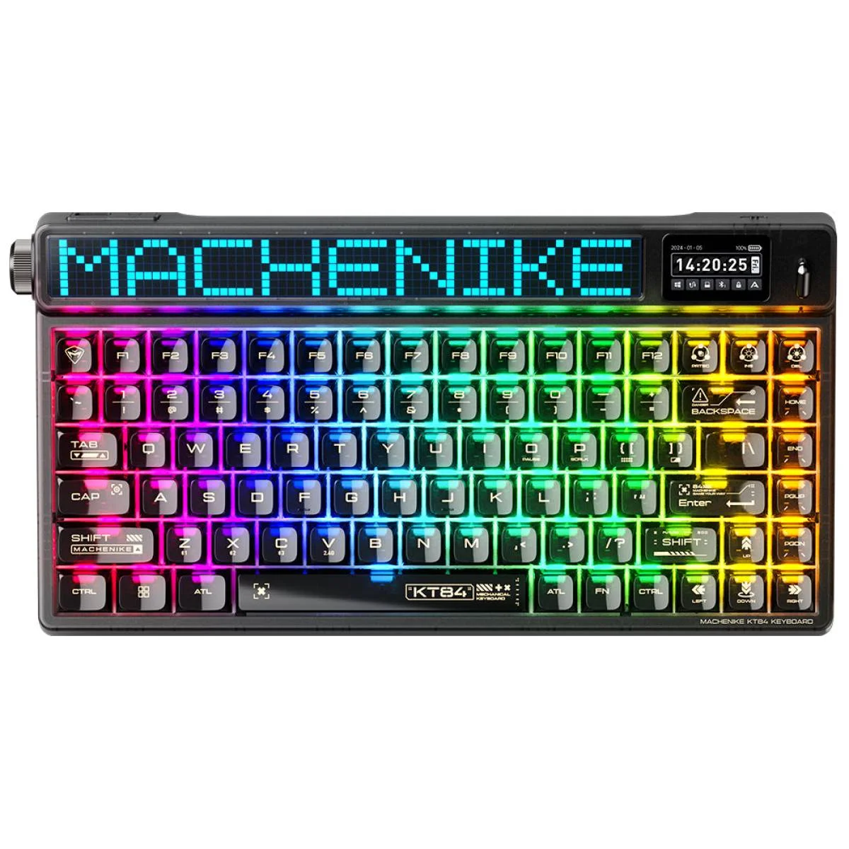 كيبورد ميكانيكي MACHENIKE KT84 أسود 84 مفتاح مع شاشة LED Matrix وشاشة TFT وسويتشات Gateron White