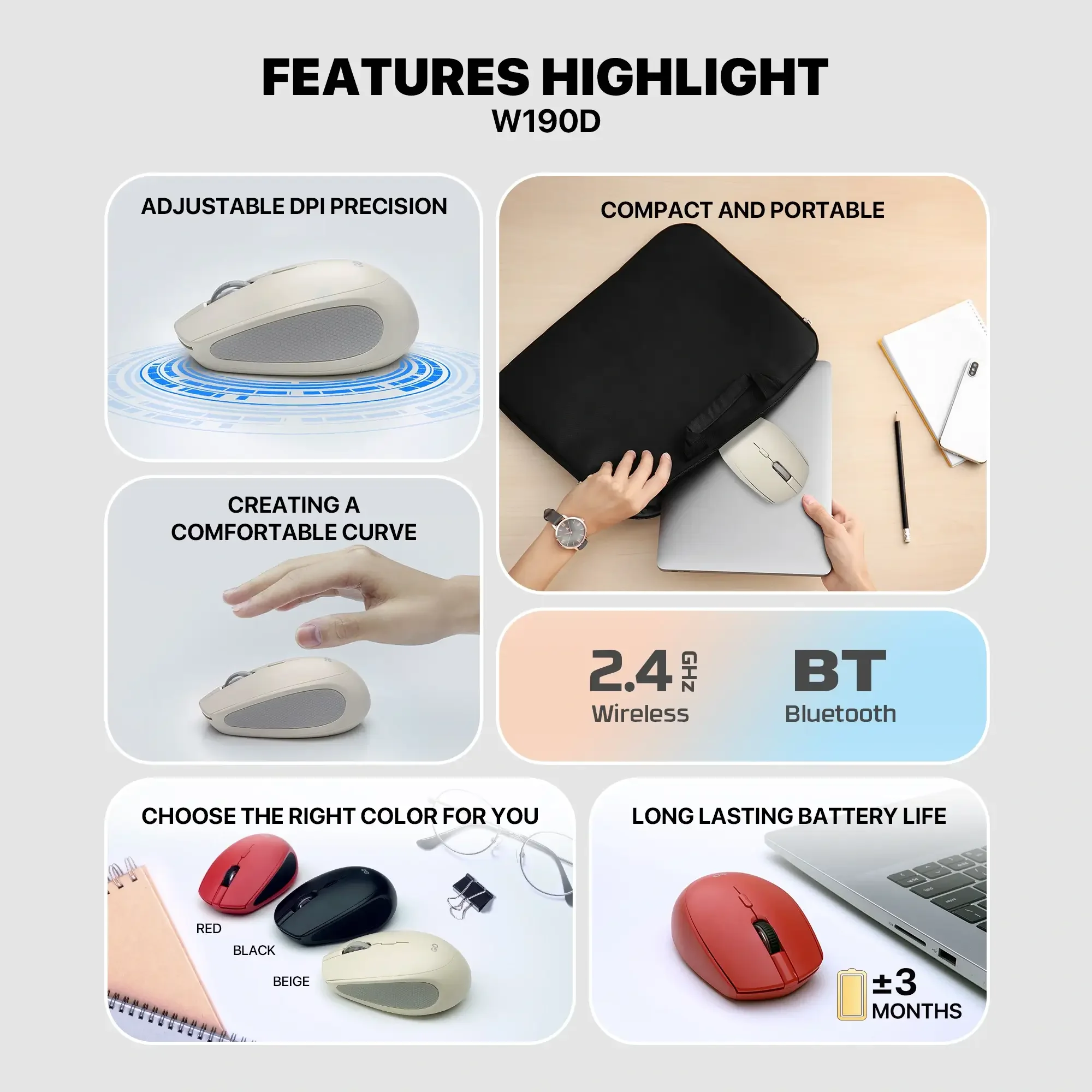 Fantech W193D GO Dual Mode Wireless Mouse Black - Thumbnail 5