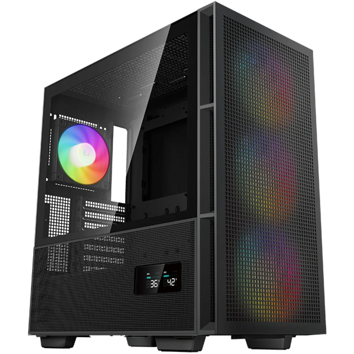 هيكل كمبيوتر DeepCool CH560 Digital ميد تاور بتدفق هواء عالٍ مع 3x140mm + 1x120mm مراوح ARGB وشاشة عرض مزدوجة الحالة - أسود - Image 1
