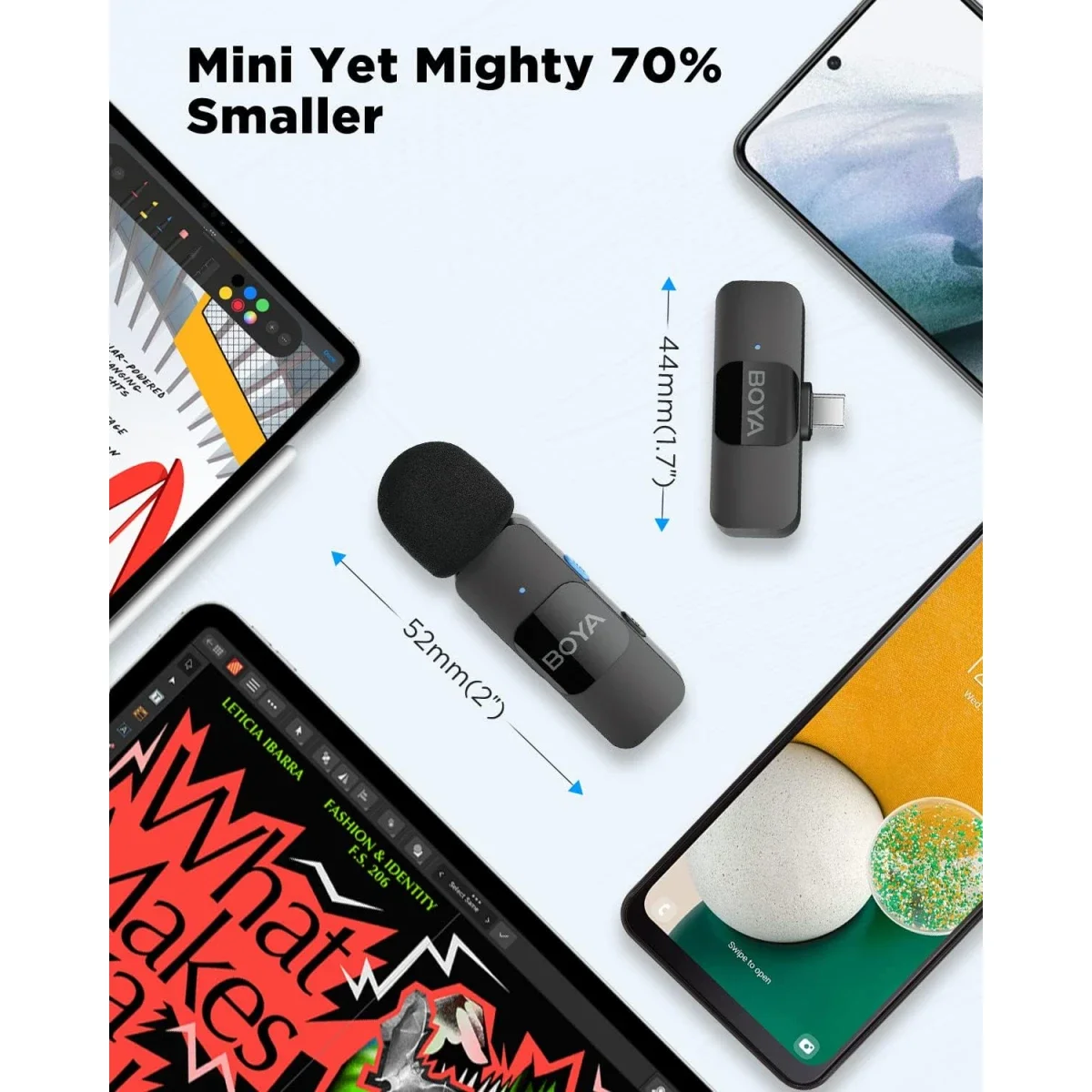 Boya BY-V20 USB-C Wireless Lavalier Microphone with Noise Cancellation - Black - Thumbnail 4