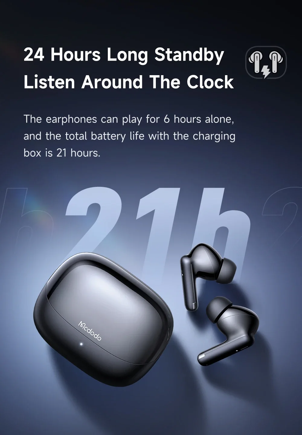 Mcdodo HP-0040 Good Sound TWS Earbuds, Bluetooth 5.3, IPX4, White - Thumbnail 7