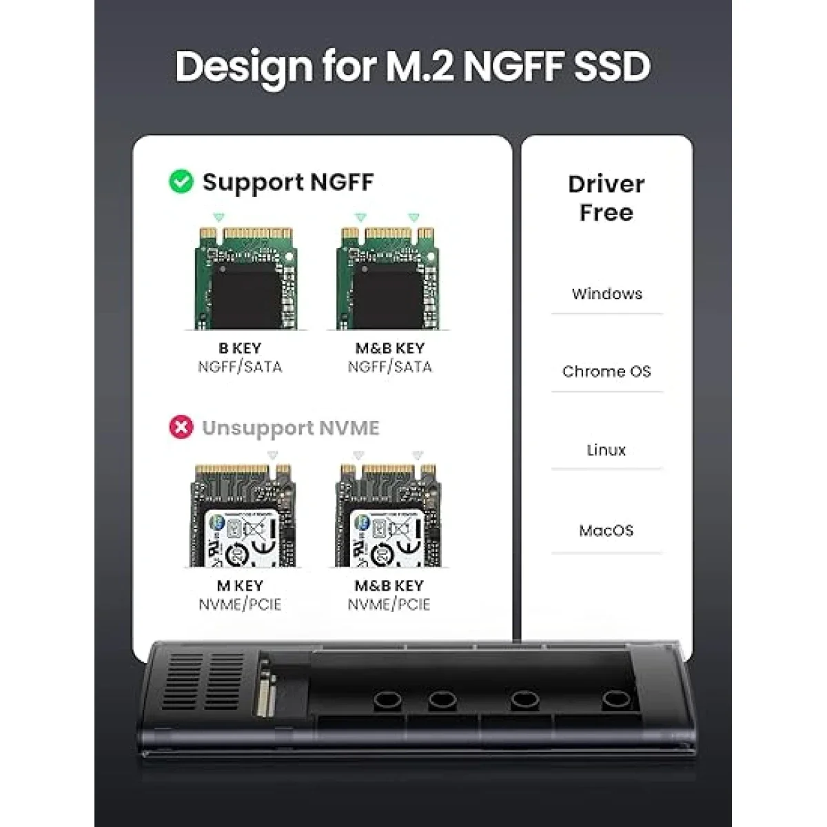 حاوية SSD M.2 SATA NGFF من Ugreen ألمنيوم USB 3.1 - Thumbnail 2
