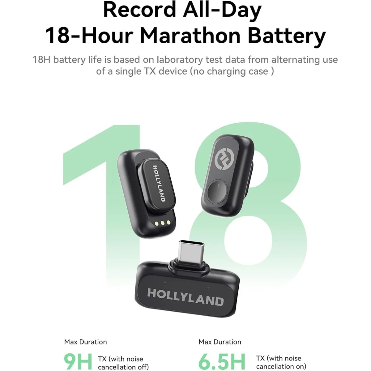 ميكروفون لاسلكي Hollyland Lark A1 Mini مع مستقبل USB-C، أسود - Image 2