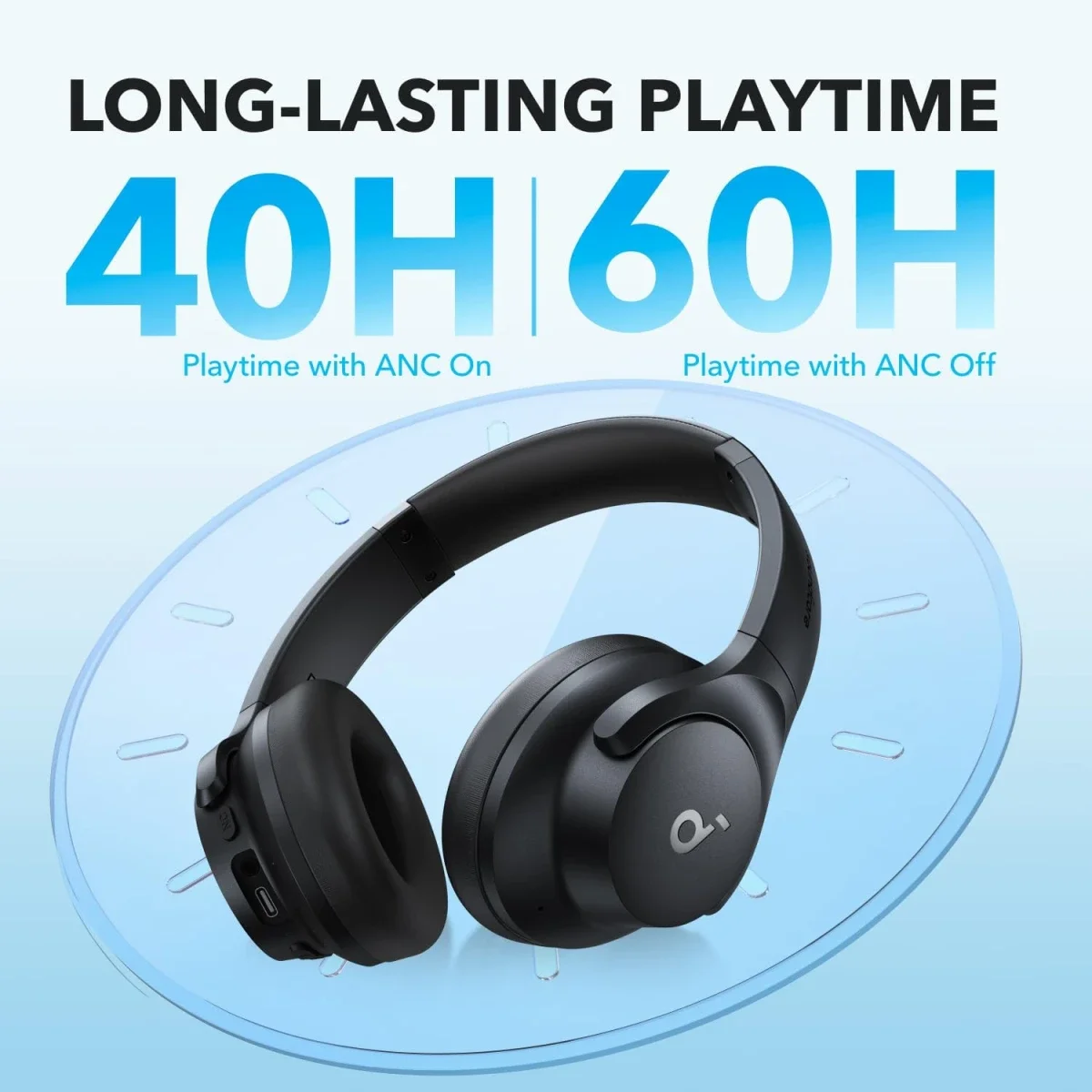 سماعات رأس Anker Soundcore Q20i لاسلكية بعزل ضوضاء هجين ANC، أسود - Thumbnail 5