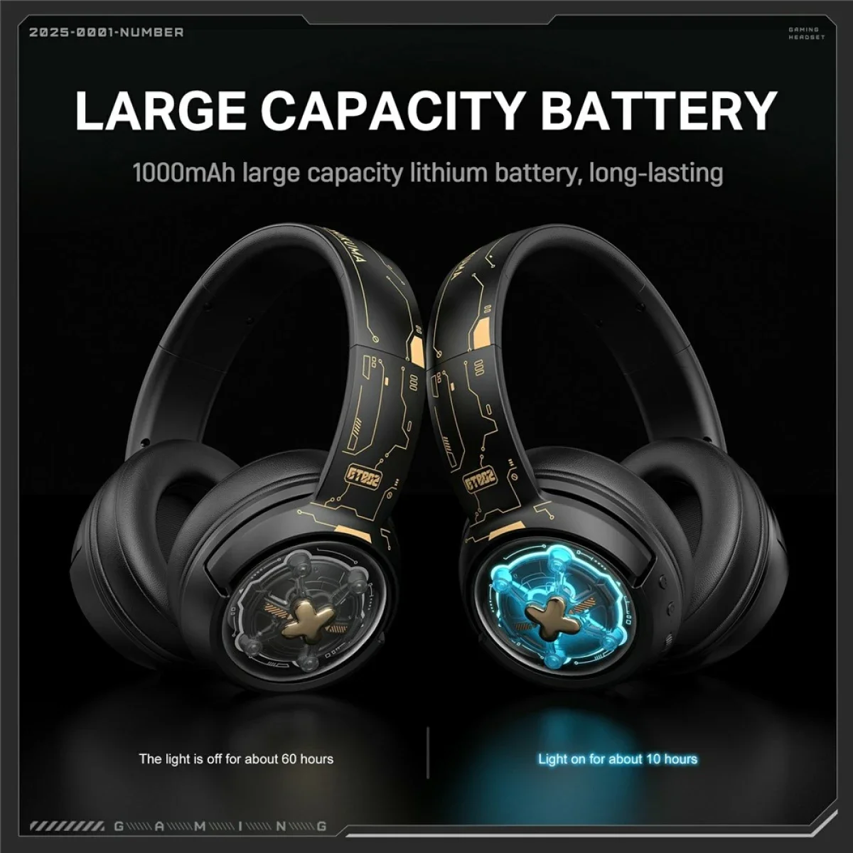 ONIKUMA GT802 Triple-Mode Wireless Gaming Headset with RGB Light, 60-Hour Battery - Black - Image 7