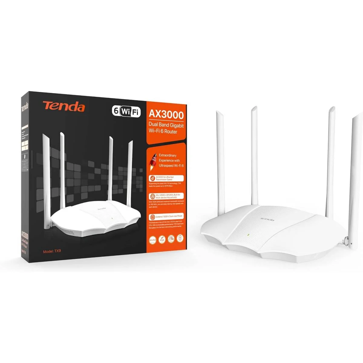 Tenda TX9 AX3000 Dual-Band Gigabit Wi-Fi 6 Router, 2976Mbps, 1.6GHz Dual-Core CPU, 4×6dBi Antennas, 160MHz - Image 2
