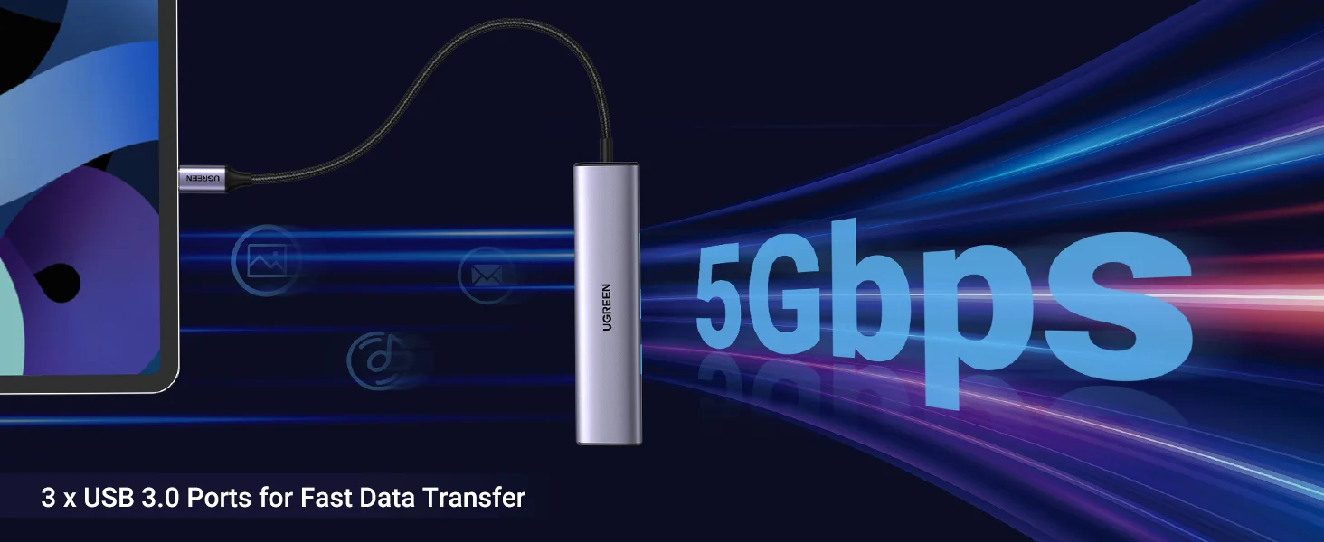 محول Ugreen USB-C إلى إيثرنت 4 في 1 متعدد المنافذ مع RJ45 جيجابت - Thumbnail 7