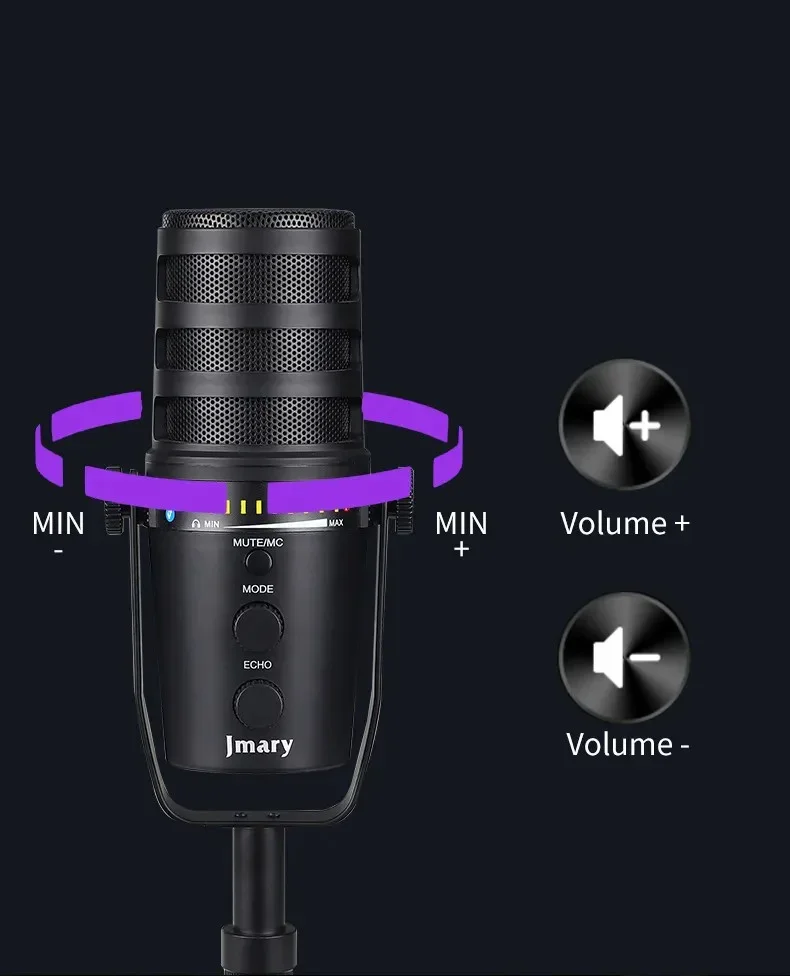 Jmary MC-PW12 USB Cardioid Desktop Microphone with Mute & Zero-Latency Monitoring - Image 17