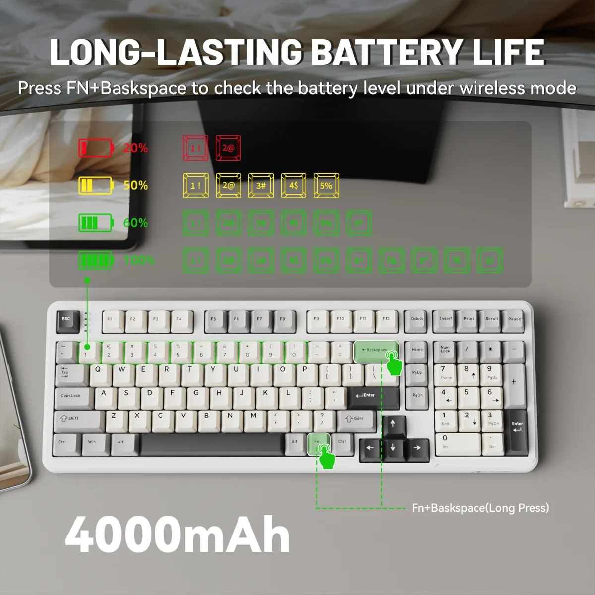 ATTACK SHARK X98 Tri-Mode Wireless Mechanical Keyboard - StarLight White - Thumbnail 6
