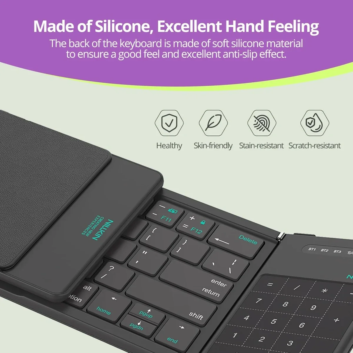 Nillkin Cube Pocket Foldable Bluetooth Keyboard with Touchpad, Arabic/English, Black - Thumbnail 2