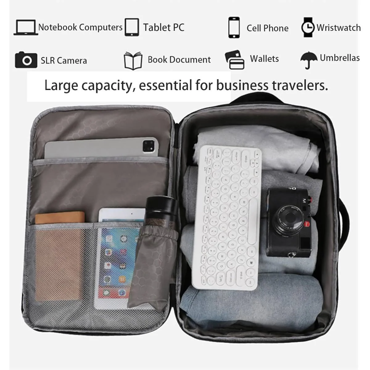 حقيبة ظهر DTBG D-9902W للابتوبات حتى 17 إنش، 40 لتر، منفذ شحن USB، مقاومة للماء، أسود - Image 6