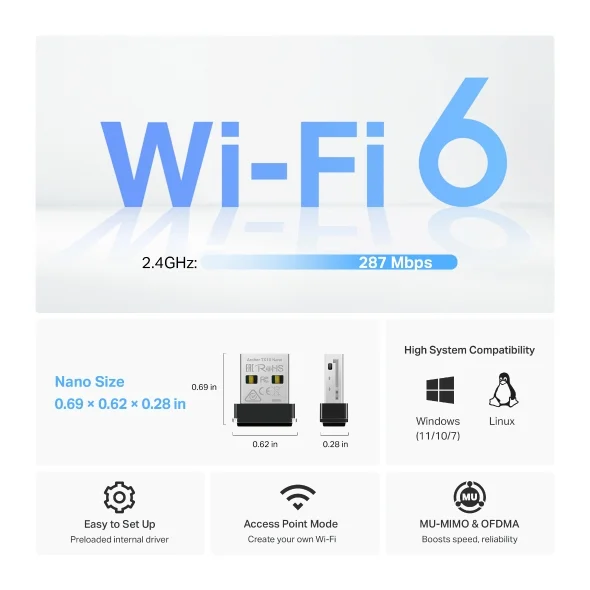 لاقط الواي فاي النانو USB لاسلكي TP-LINK Archer TX1U Nano AX300 Wi‑Fi 6 - Image 4